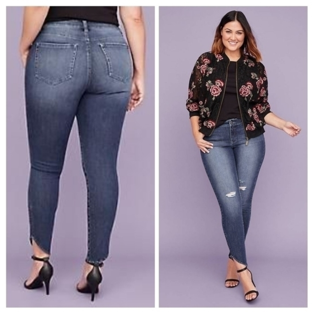 Lane Bryant asymmetrical hymns that were angled distressed high rise ultimate